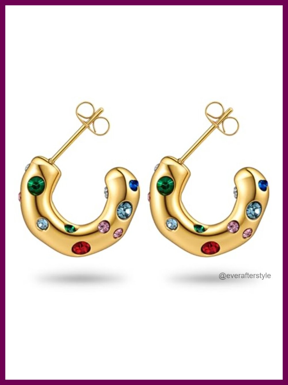 Gold Plated Chunky Hoop Earrings Cubic Zirconia Statement